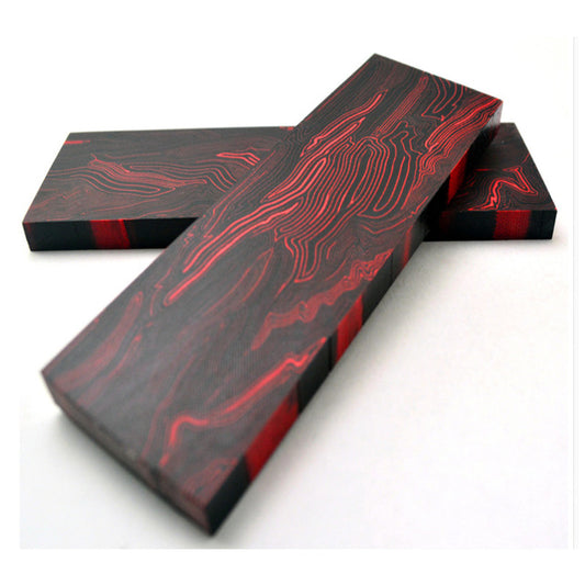 G10 Damascus II - Black and Red - 2x Pieces - 130mmx x 43mm x 8mm